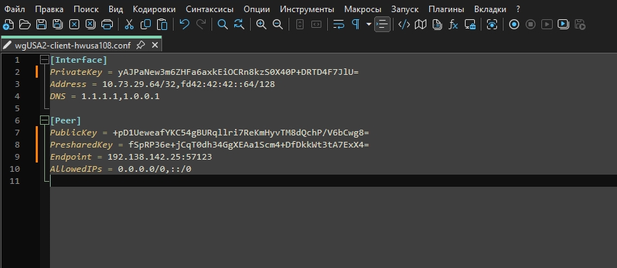 Пример конфигурационного файла WireGuard