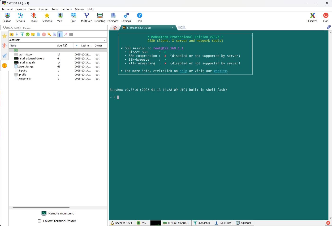 Успешное подключение по SSH